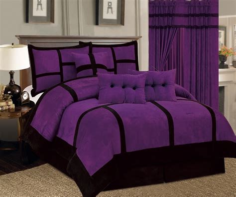 100% polyester micro suede backing: 7 Piece Patchwork Purple Black Micro Suede Comforter Set ...