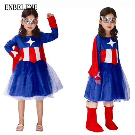 2018 Novelty Girls Captain America Cosplay Clothing Set For Children