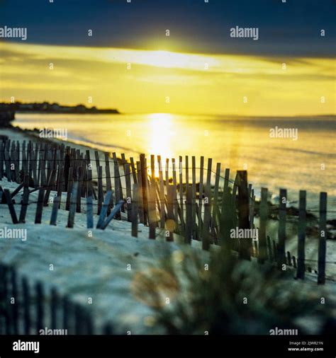 New York 1980s Beach Wooden Picket Fences Sunset Reflection On Atlantic Ocean The Hamptons