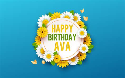 Download Wallpapers Happy Birthday Ava 4k Blue Background With