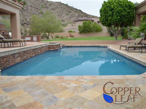 Travertine Pavers And Coping In Paradise Valley Az Copper Leaf Pools