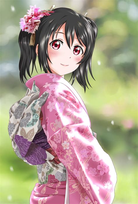 Safebooru Black Hair Blush Kimono Long Hair Love Live School Idol