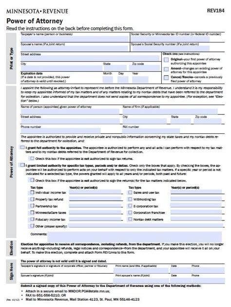 Free Tax Power Of Attorney Minnesota Form Rev184 Adobe Pdf