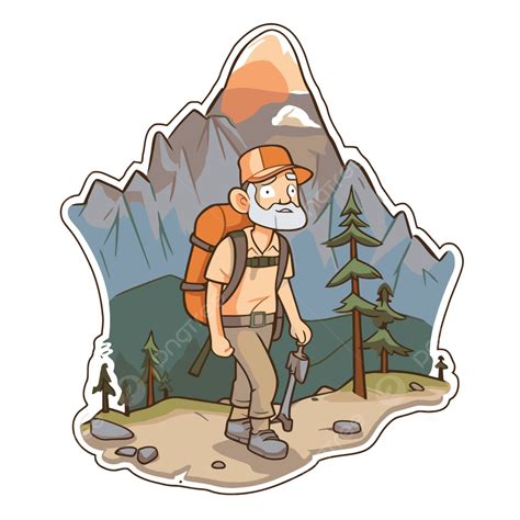 Animated Sticker Of Old Man Walking Through The Mountain Vector Clipart