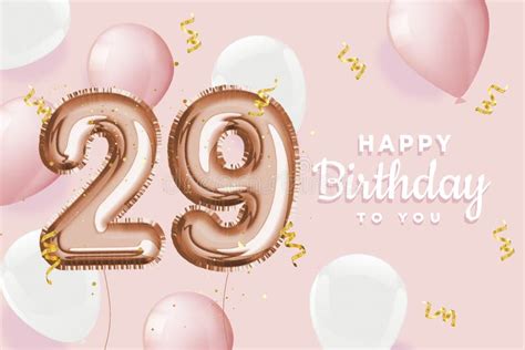 Happy 29th Birthday Gold Foil Balloon Greeting Background Stock Vector