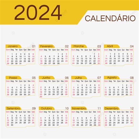 Calendario Amarillo Portugués 2024 Png Dibujos 2024 Portugués