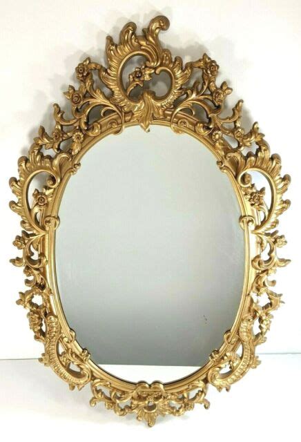 Vintage Syroco Mid Century Oval Mirror Hollywood Regency Gold Filigree