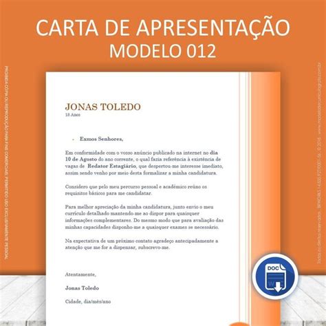 An Orange And White Cover Letter With The Words Carta De Apprentacao Modelo
