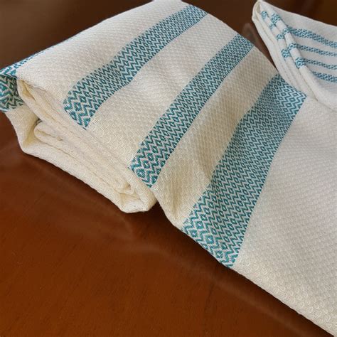 Turkish Bath Towels Peshtemal Set Blue Striped By Zeytinhomedecor