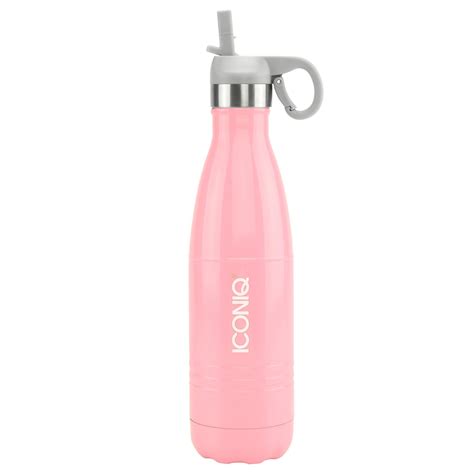 Iconiq 17oz Gloss Pink Water Bottle With Straw Cap Stainless Steel