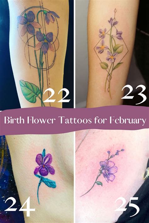 February Birth Flower Violet Tattoo Black And White