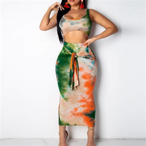two piece set women summer crop tops bodycon skirt sexy sleeveless casual short top party club