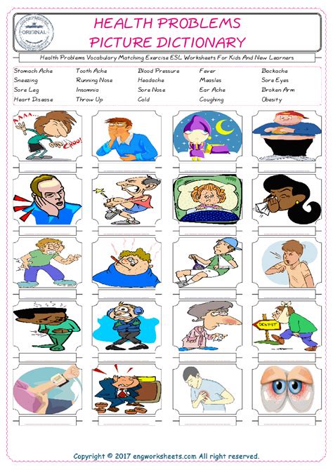 Health Problems English Esl Vocabulary Worksheets Engworksheets