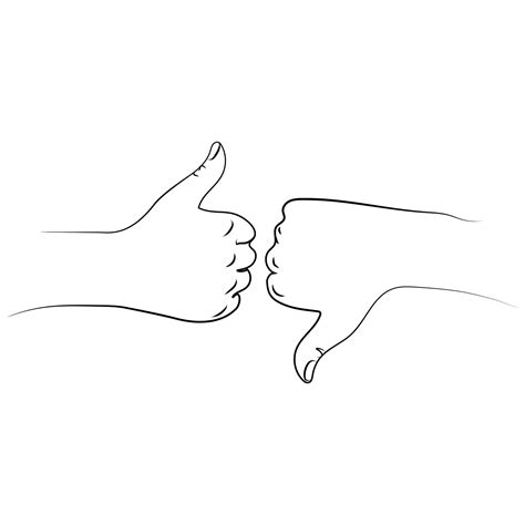 Thumb Up And Thumb Down Simple Line Drawing Isolated Vector