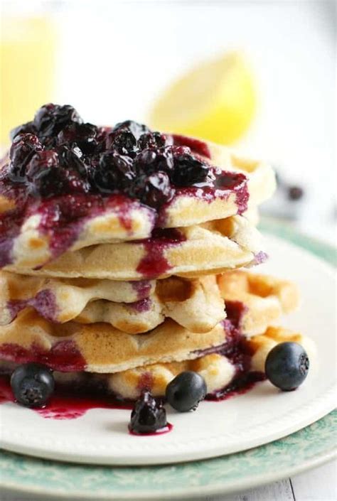 Light And Fluffy Vegan Waffles With Blueberry Sauce The