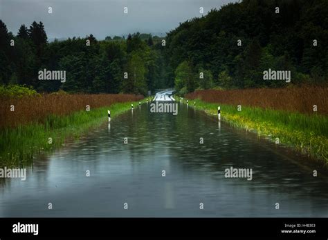 Germany Bavaria Flooded Country Road Stock Photo Alamy