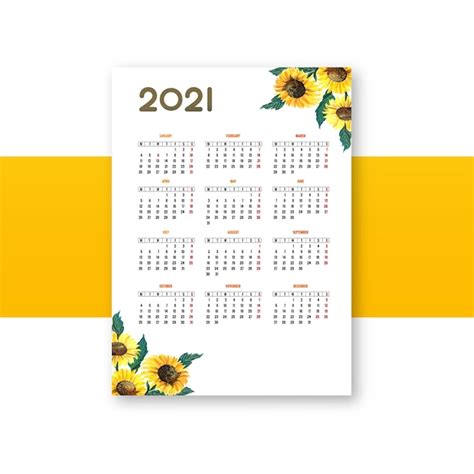 Free Vector Beautiful Flower 2021 Calendar Template Background