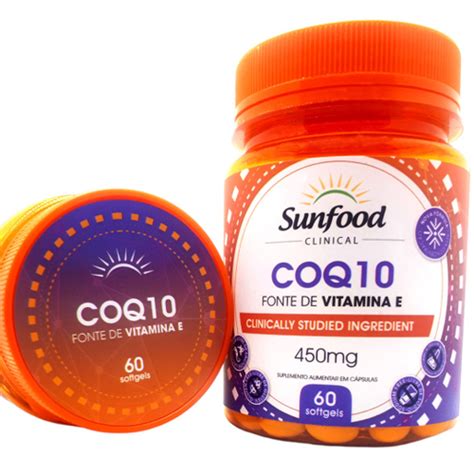 Coenzima Q10 Coq 10 450mg Vitamina E 60 Cáps Sunfood Clinical Em