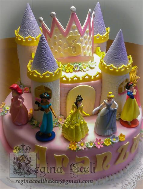 Princess Castle Cake Covered And Decorated In Fondant Disney Princess Birthday Cakes Castle