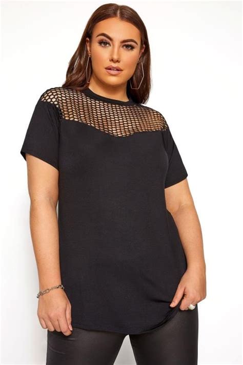 Plus Size Limited Collection Black Fishnet Insert Top Yours Clothing