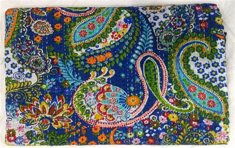 Indian 100 Cotton Paisley Print Queen Kantha Blanket Bedding Etsy
