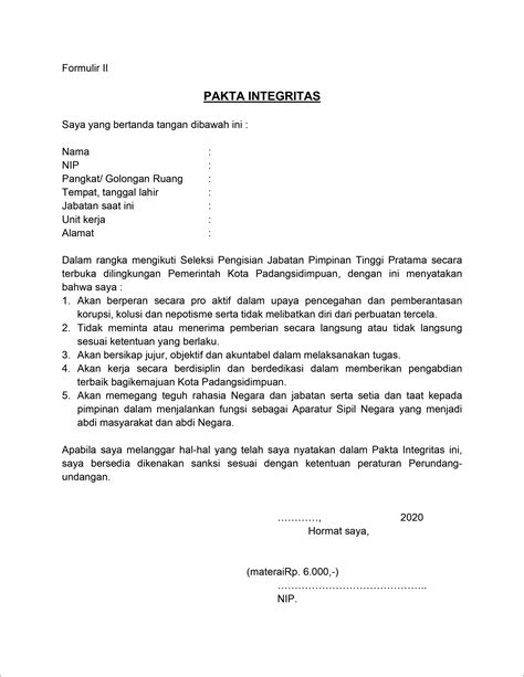 Contoh Surat Pernyataan Pakta Integritas Surat Lamaran Kerja Desain