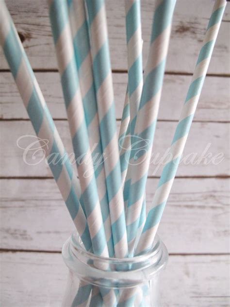 Baby Blue Stripe 25 Paper Straws With Baby Blue White Stripes Baby
