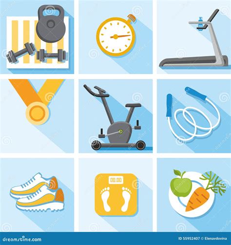 Fitness Gym Healthy Lifestyle Colored Flat Illustration Icons