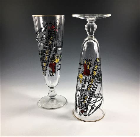 Set Of 6 Vintage Libbey Treasure Island Pilsner Glasses Mid Century Barware Mcm Man Cave