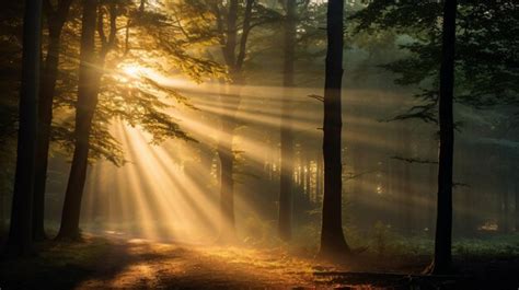 Premium Ai Image A Sunbeams Shines Through The Trees In A Forest