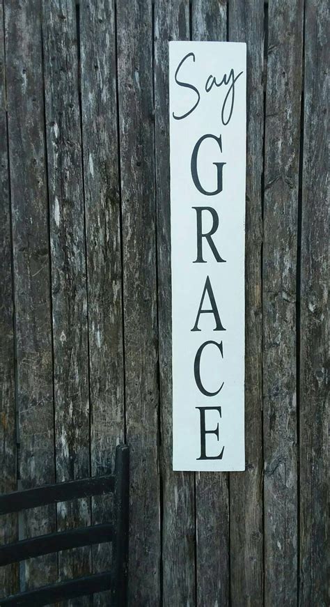 Vertical Say Grace Wooden Sign Grace Signs Farmhouse Signs Etsy