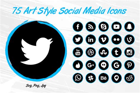 75 Blue Art Brush Social Media Icons Icons Creative Market