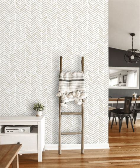 Herringbone Wallpaper Peel And Stick Modern Removable Minimal Etsy