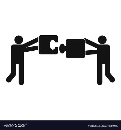 Teamwork With Puzzle Icon Simple Style Royalty Free Vector