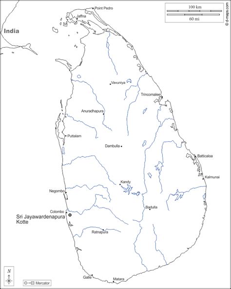 Sri Lanka Map With Main Rivers