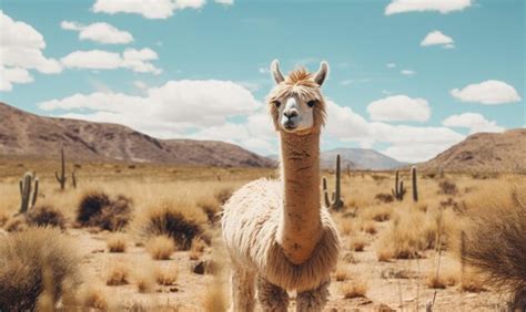 Premium Ai Image Closeup Llama Stands Tall In A Vast Bolivian Field