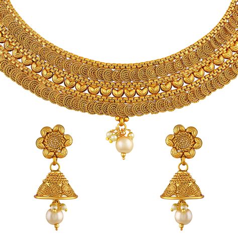 buy asmitta jalebi shape traditional gold plated choker style necklace set for women online