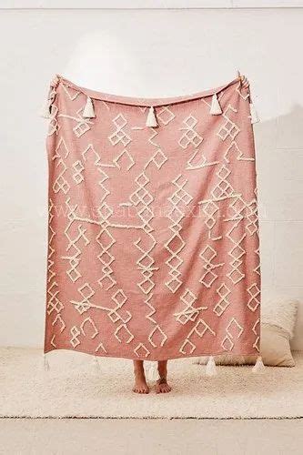 Designer Coral Bohemian Hand Tufted Throws Couch Blankets Bed Throws At