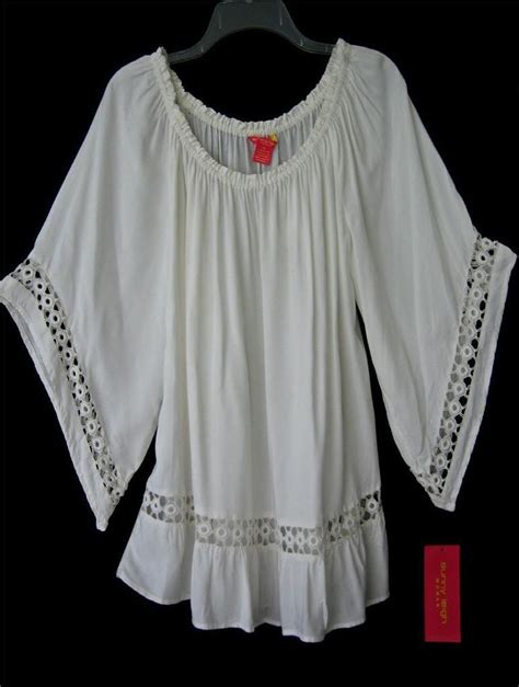 New Creamy White Crochet Lace Boho Peasant Blouse Bohemian Tunic Plus