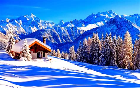 Download Imagens 4k Alpes Inverno Montanhas Cabana Monte De Neve