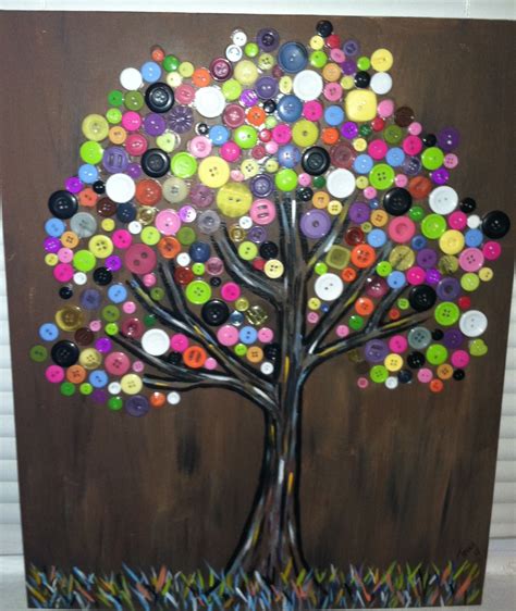 A Painting With Buttons On It That Is Made To Look Like A Tree And Has