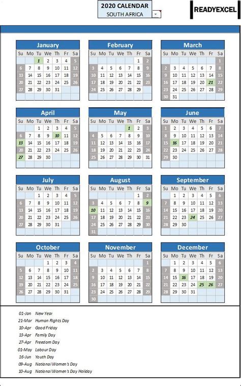 Year Calendar South Africa 2020 Readyexcel Com Calendar
