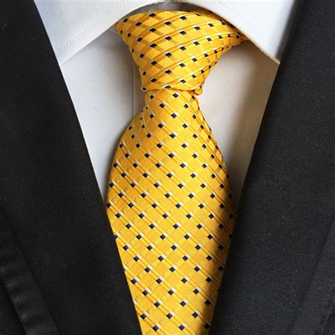 Mens Yellow Novelty Plaid Silk Tie Wedding Woven Business Formal Suit