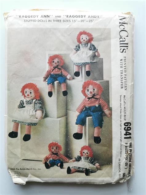 Bobbs Merrill Raggedy Ann And Raggedy Andy Sewing Pattern Uncut Doll