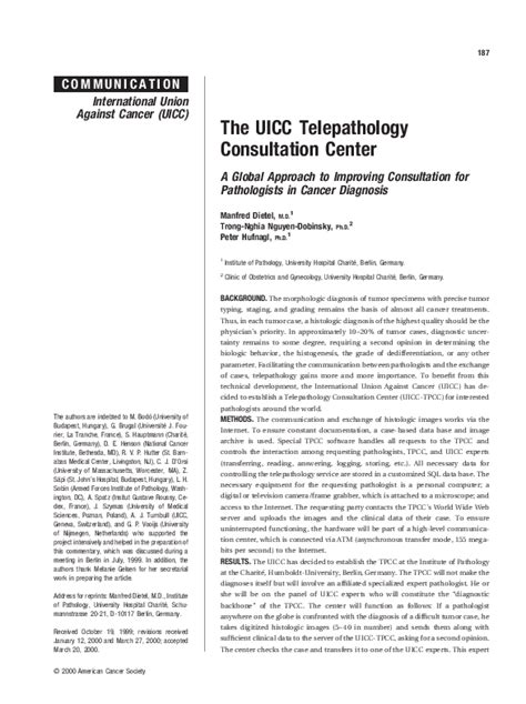 (PDF) The UICC Telepathology Consultation Center: A global approach to improving consultation ...