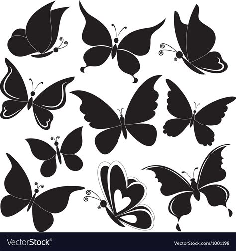Butterflies Black Silhouettes Royalty Free Vector Image
