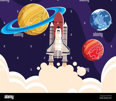 Space Spaceship Explore Planets Universe Galaxy Vector Illustration