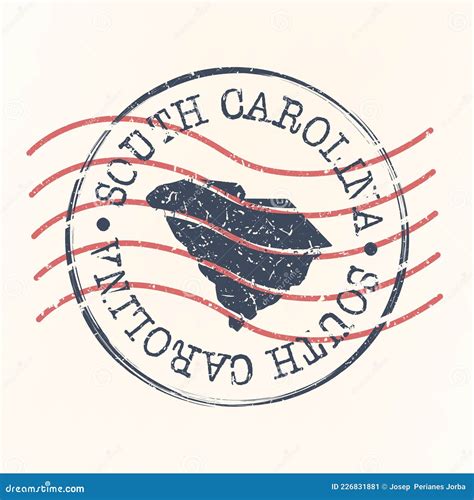 South Carolina Stamp Postal Map Silhouette Seal Passport Round Design