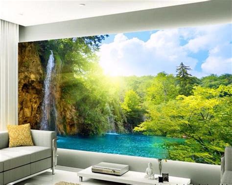 Beibehang Custom Wallpaper Nature 3d Waterfall Landscape Tv Background