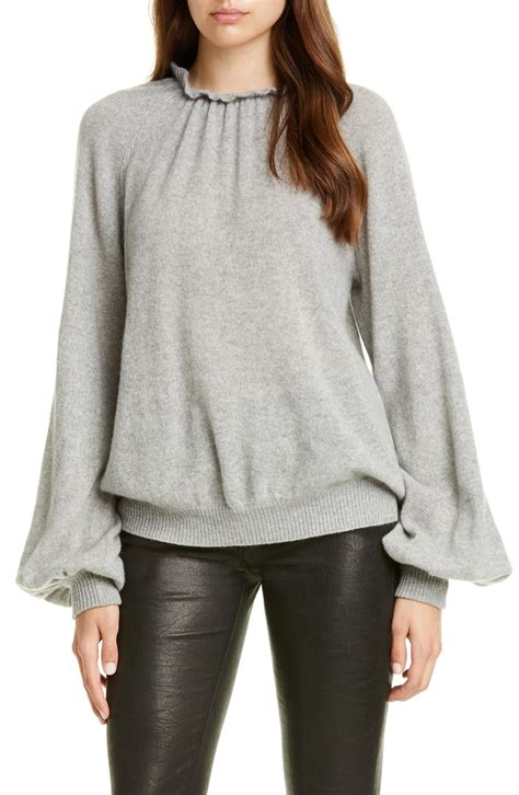 Frame Shirred Puff Sleeve Cashmere Sweater In Gray Lyst